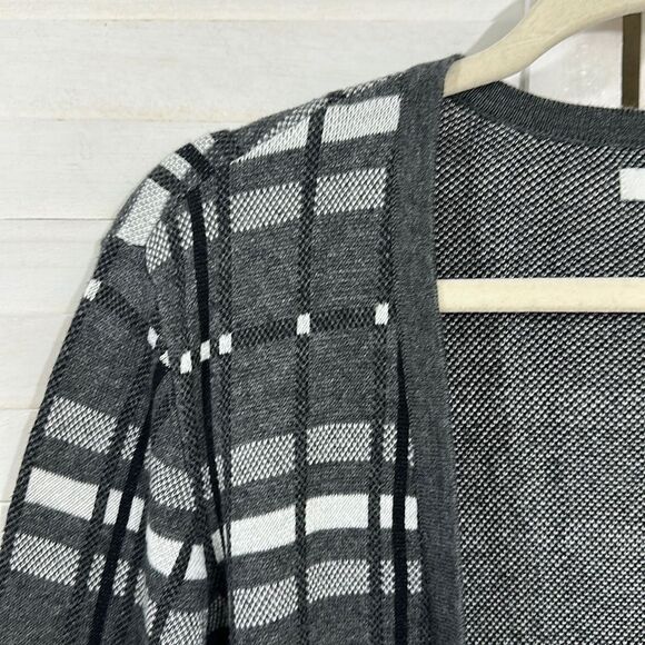 Cardigan Large Croft & Barrow Longline Plaid Black White & Gray - Picture 4 of 15